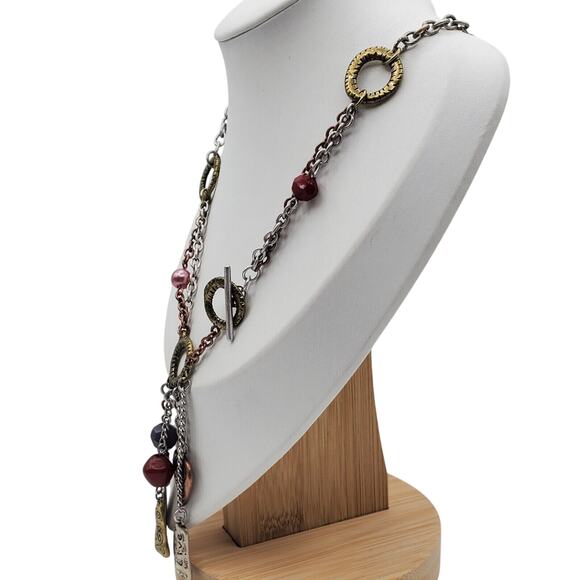 Retro Live Hope Joy Necklace Tassel Beaded Gold Silver Copper Chain Inspiration - Picture 3 of 6